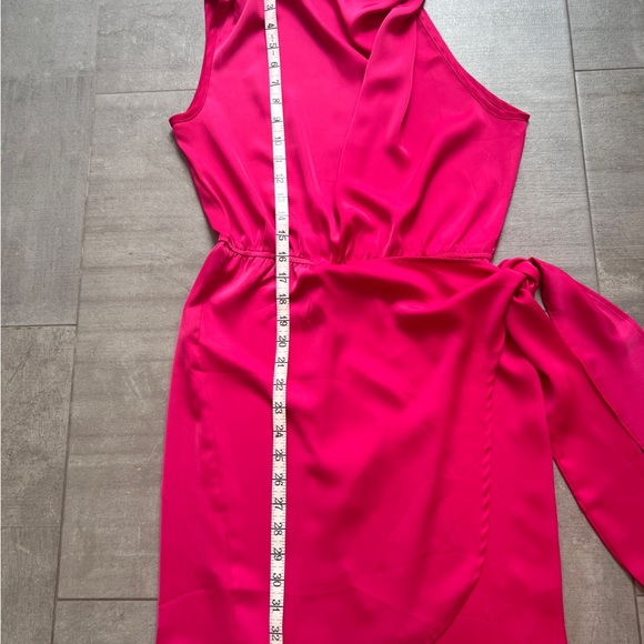 NWT gorgeous pink dress w great style! High neck w one shoulder, faux wrap skirt - Picture 8 of 13